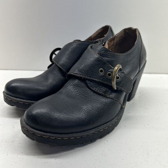 BOC Born Concept Womens 7.5 Women Black Leather Ankle Bootie Shoe Block Heel Zip - Picture 3 of 9